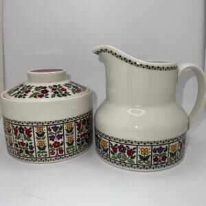 VINTAGE Royal Doulton Fireglow China Cream and Sugar Set England Floral
